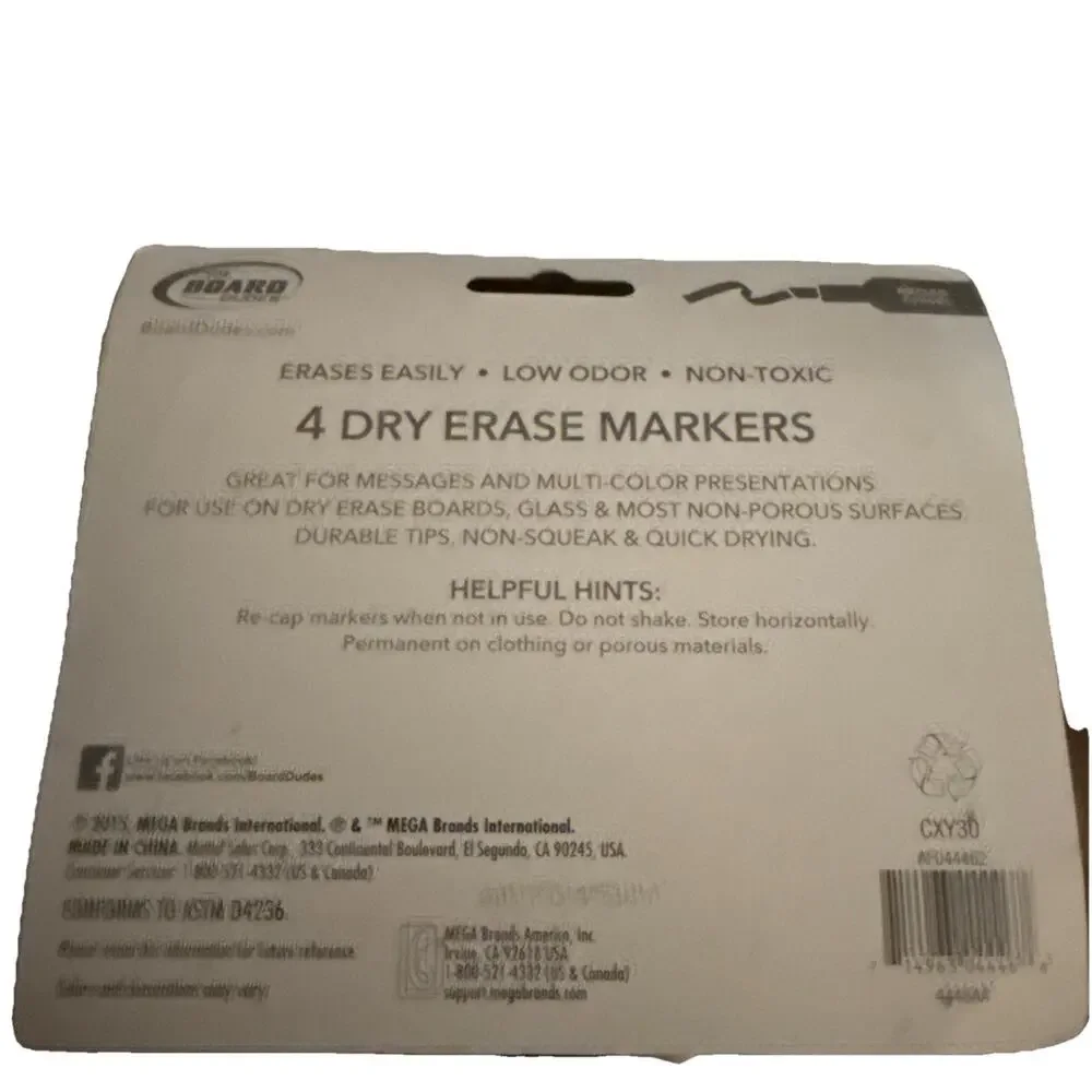 Board Dudes Dry Erase Markers Broad Chisel Tip 4/Pk Asst Colors School Office